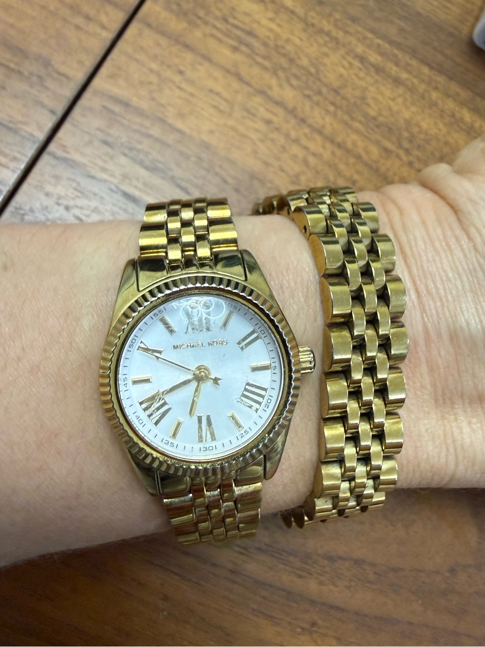 Michael Kors Gold and White Women's Bracelet Watch with Roman Dial